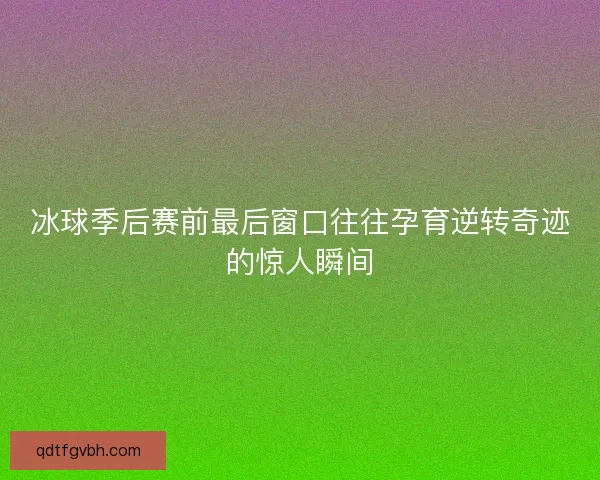冰球季后赛前最后窗口往往孕育逆转奇迹的惊人瞬间